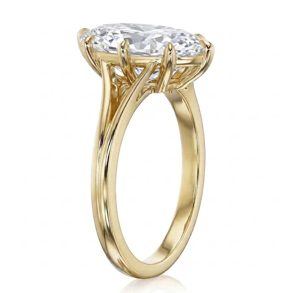 Moval Moissanite Engagement Ring | Old Miner Cut Oval Ring | Antique Elongated Moissanite Solitaire | 14k Yellow Gold Wedding Ring image #3