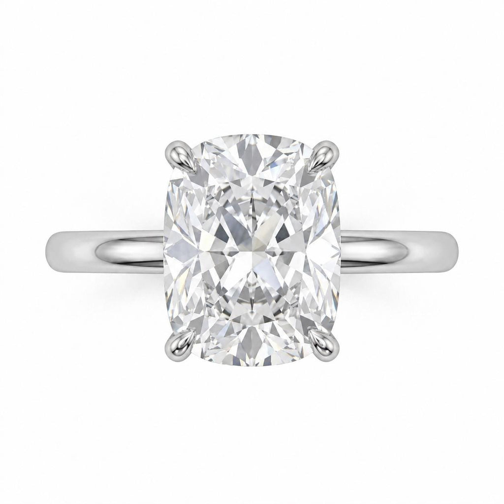 Elongated Cushion cut Moissanite Engagement Ring | 14k White Gold Rings for Women | Diamond Hidden Halo Ring | Bridal Jewelry image #4