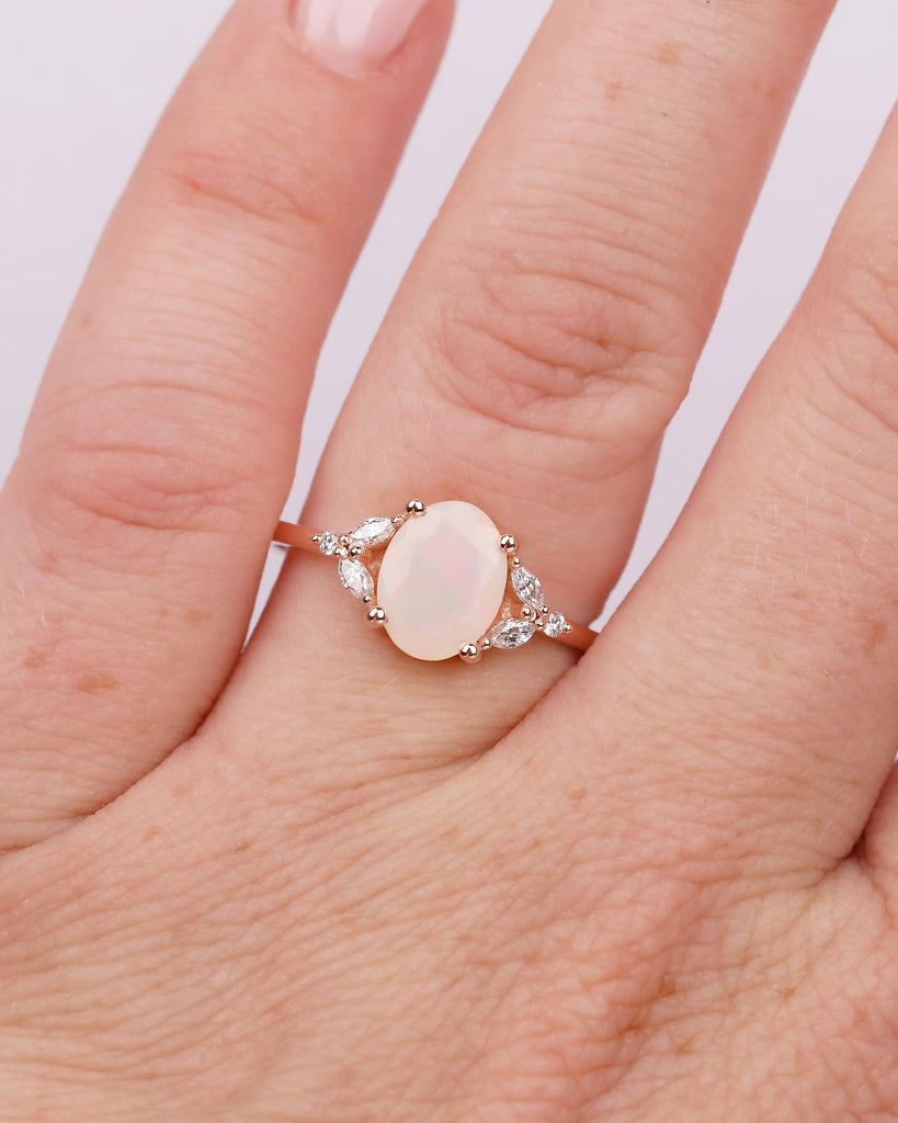 14k Rose Gold Oval Opal Engagement Ring