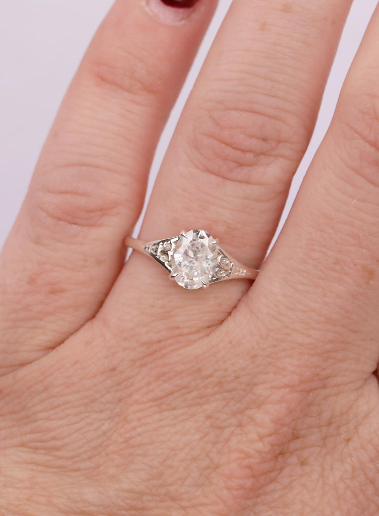 925 Sterling Silver Ring, Oval Cut Lab Diamond Engagement Ring, Heirloom Victorian Style Filigree Antique Silver Ring, Fine Jewelry Gift image #2