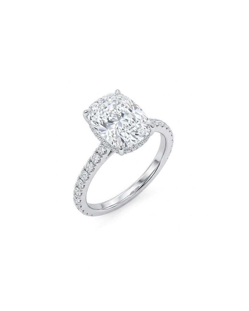 0.5 up to 3 Carat Elongated Cushion Lab Grown Diamond Ring, Hidden Halo and Micro Pavé Band, 14K White Gold Engagement Ring image #4