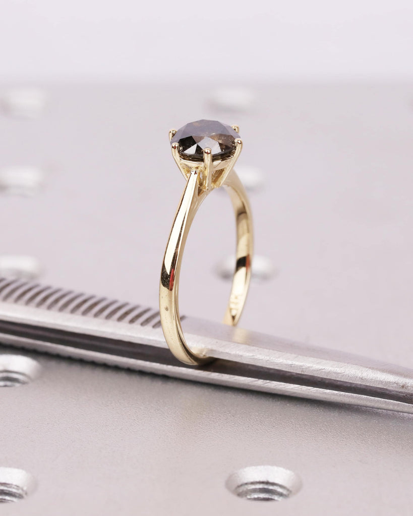 Salt and Pepper Solitaire Diamond Engagement Ring, 6 Prong Cathedral Setting, Minimalist Gold or Platinum Bridal Ring image #8