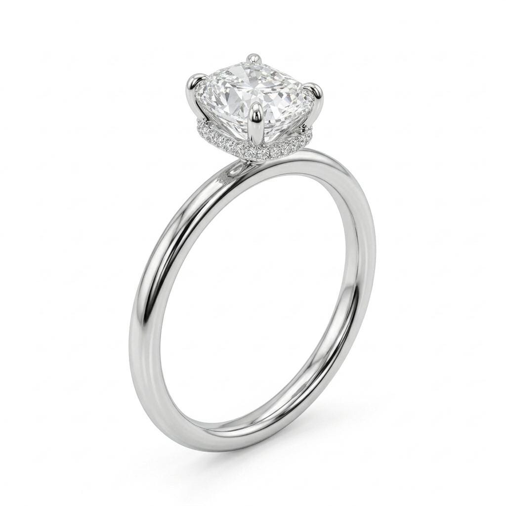Elongated Cushion cut Diamond Hidden Halo Engagement Ring | Solid Gold Lab Grown Diamond Wedding Jewelry Gift for Her image #3