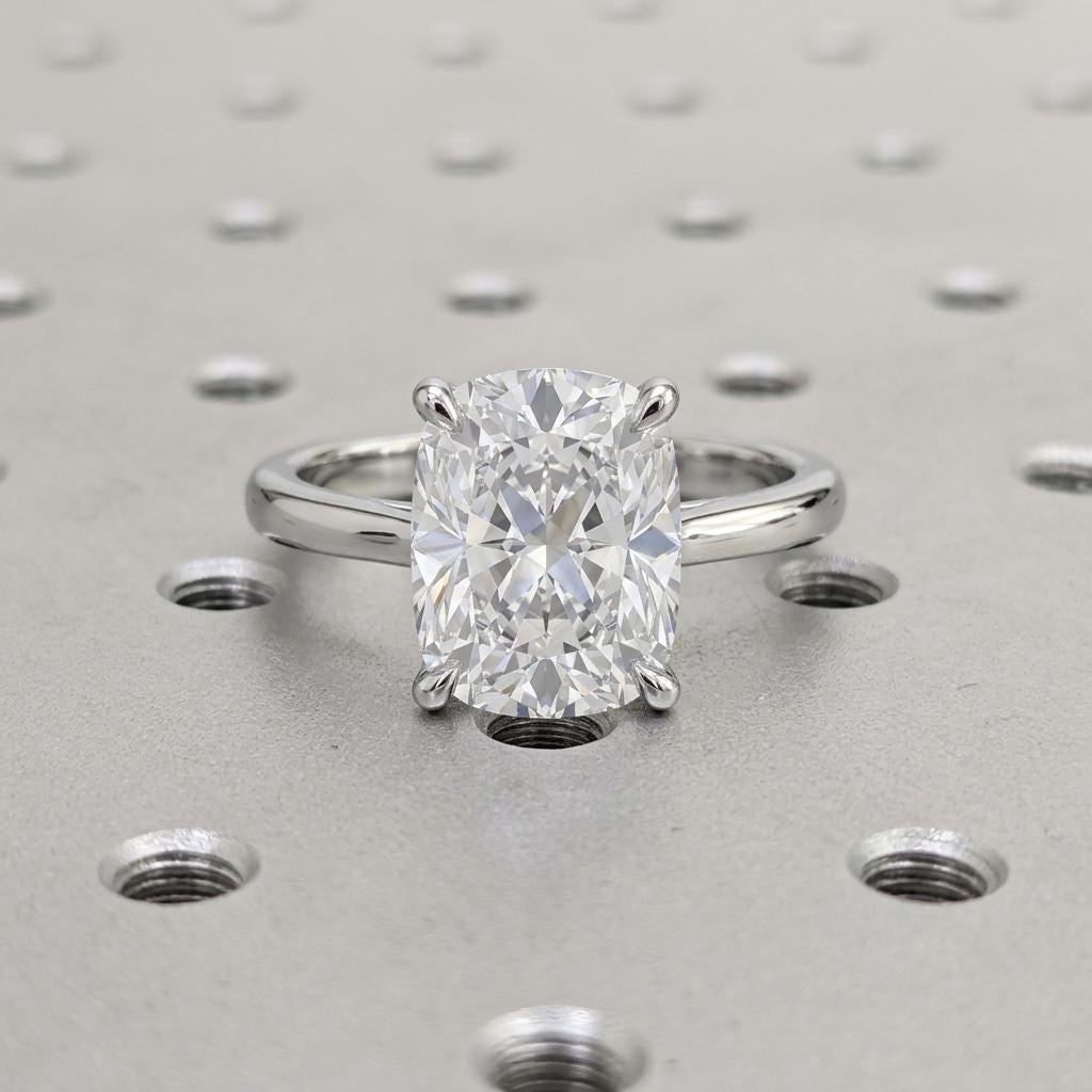 Elongated Cushion cut Diamond Hidden Halo Engagement Ring | Solid Gold Lab Grown Diamond Wedding Jewelry Gift for Her image #4