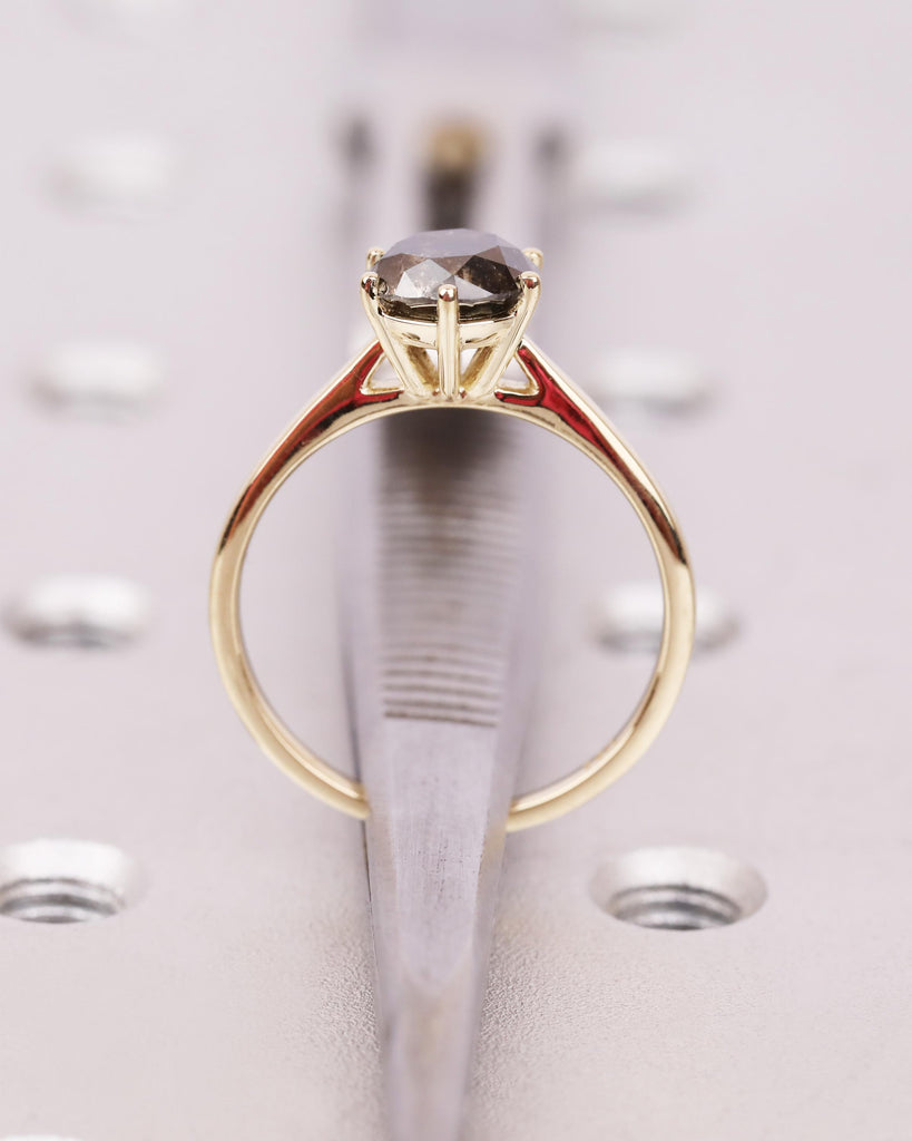 Salt and Pepper Solitaire Diamond Engagement Ring, 6 Prong Cathedral Setting, Minimalist Gold or Platinum Bridal Ring image #1