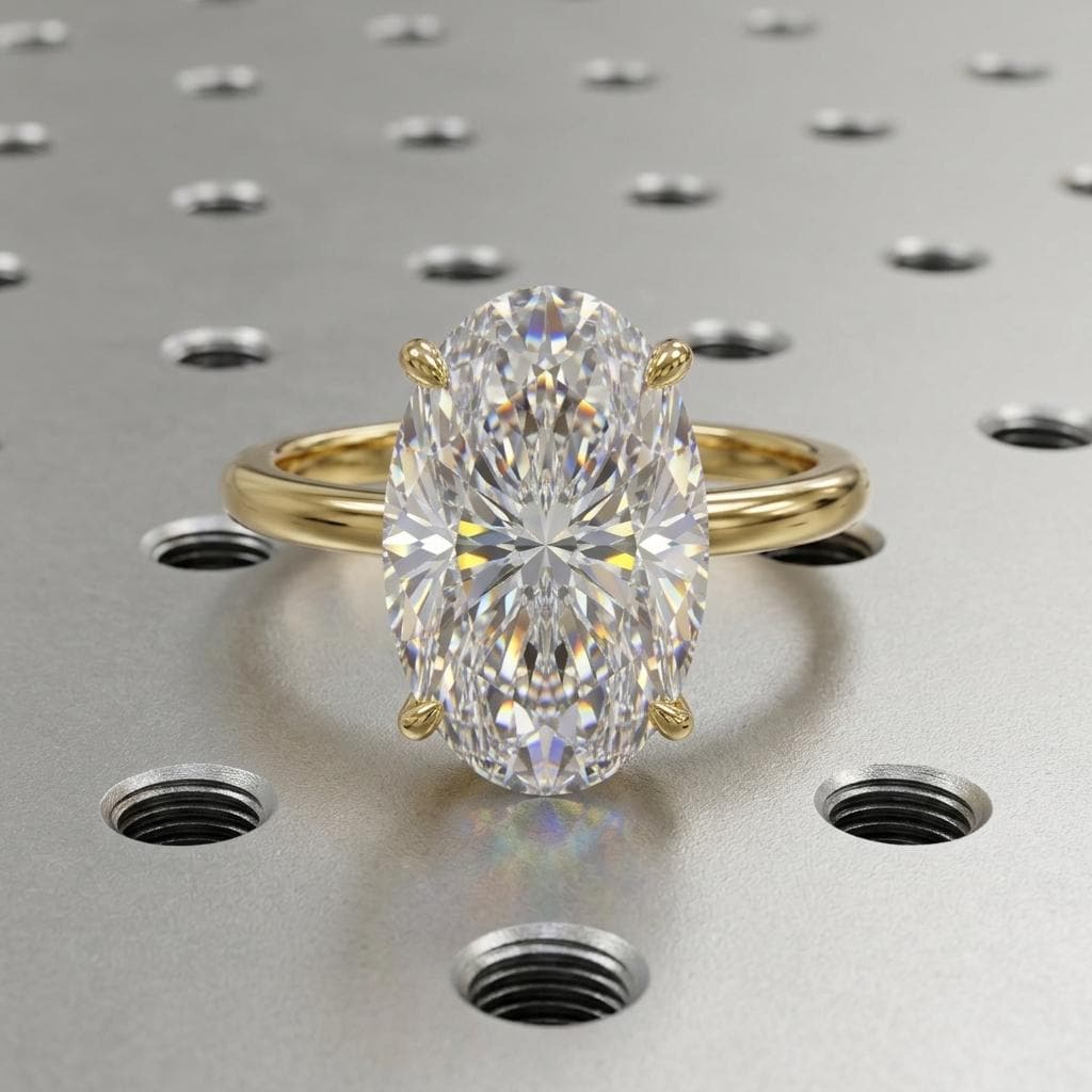 Moval Moissanite Ring | Elongated Oval Cut Moissanite | Hidden Halo Diamond | 14k 18k Gold Engagement Wedding Ring image #4
