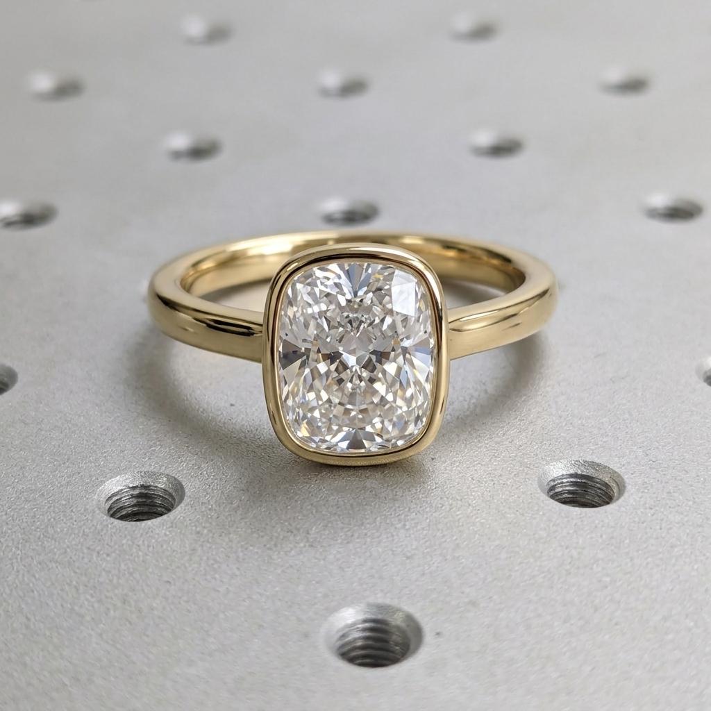 2.5ct Lab Grown Diamond Elongated Cushion cut Solitaire Engagement Ring | Cathedral style Solid Gold Bezel Ring | Anniversary Gift for Her image #3