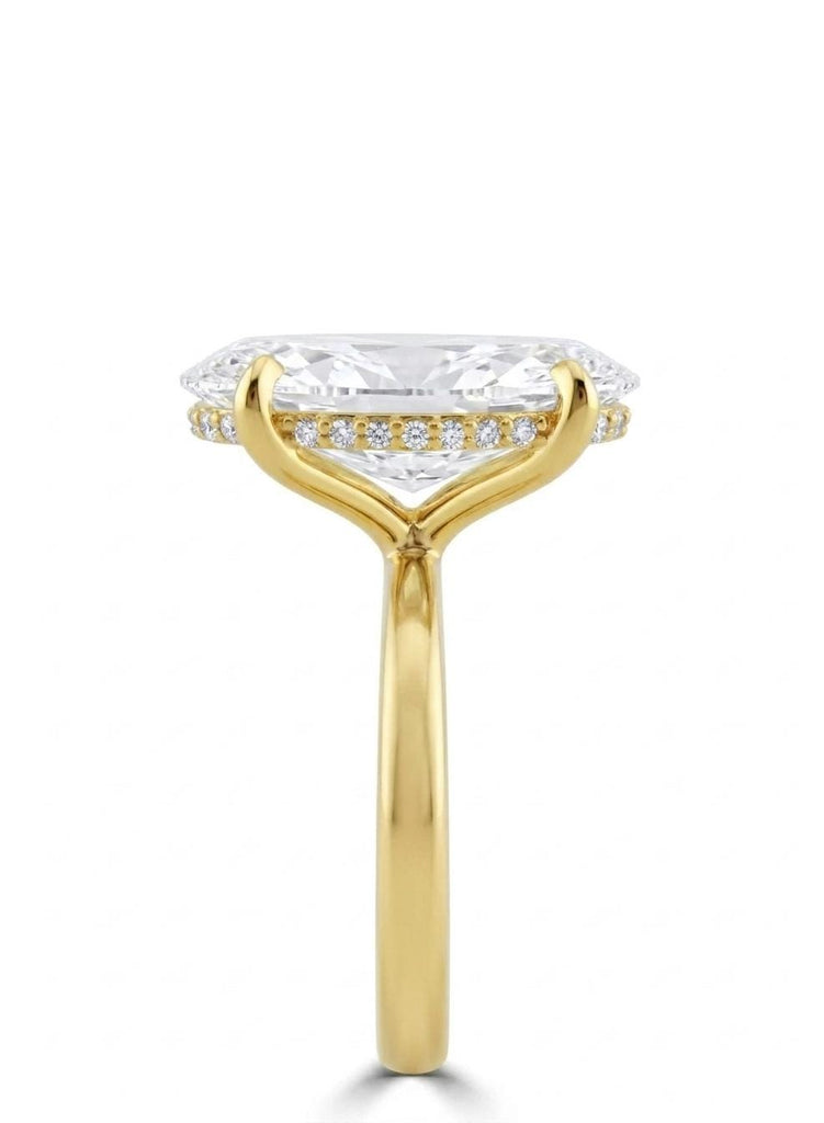 Lab Grown Moval Diamond Hidden Halo Solitaire Style Engagement Ring in 14K Yellow Gold, 3 Carat image #1