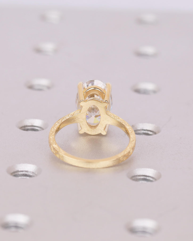 Vintage Oval Lab Created Diamond Engagement Ring, 18k Yellow Gold Scrollwork Band, Solitaire Wedding Rings for Women, Anniversary Jewelry image #6