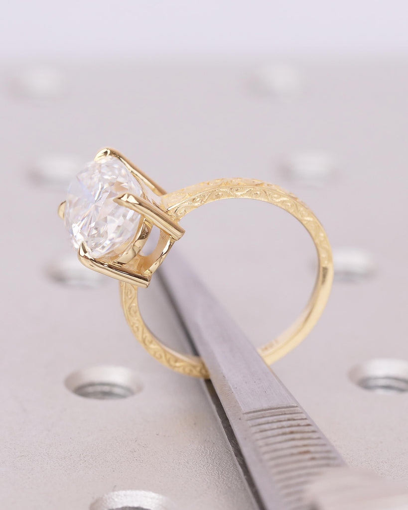 Vintage Oval Lab Created Diamond Engagement Ring, 18k Yellow Gold Scrollwork Band, Solitaire Wedding Rings for Women, Anniversary Jewelry image #15