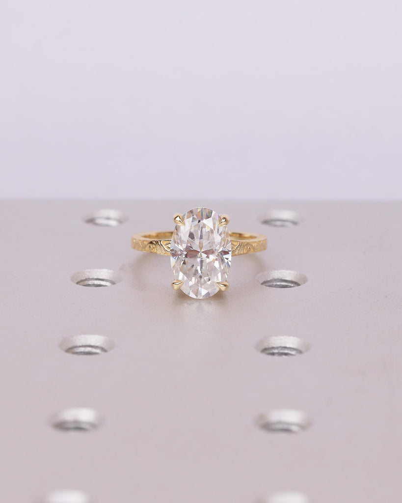 Vintage Oval Lab Created Diamond Engagement Ring, 18k Yellow Gold Scrollwork Band, Solitaire Wedding Rings for Women, Anniversary Jewelry image #18