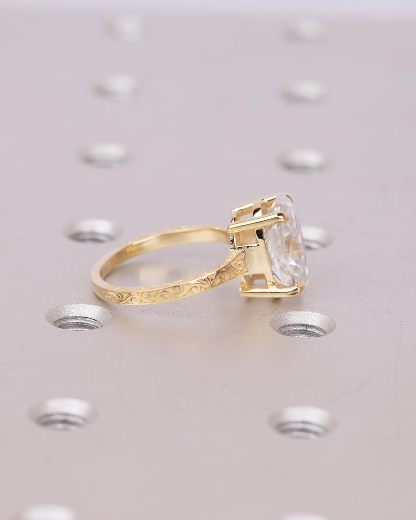 Oval Cut Moissanite Engagement Ring, 18k Solid Gold Promise Ring for Her, Wedding Anniversary Rings, Vintage Bridal Jewelry, Filigree Design image #3