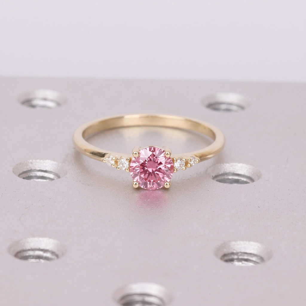0.5ct Pink Lab Diamond Engagement Ring | 14k/18k Gold Simple Diamond Wedding Ring | Round Cut Ring | Unique Birthday Gift for Wife image #3