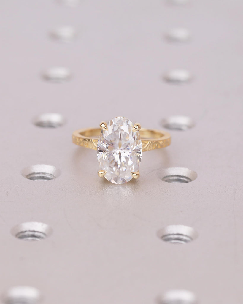 Oval Cut Moissanite Engagement Ring, 18k Solid Gold Promise Ring for Her, Wedding Anniversary Rings, Vintage Bridal Jewelry, Filigree Design image #1