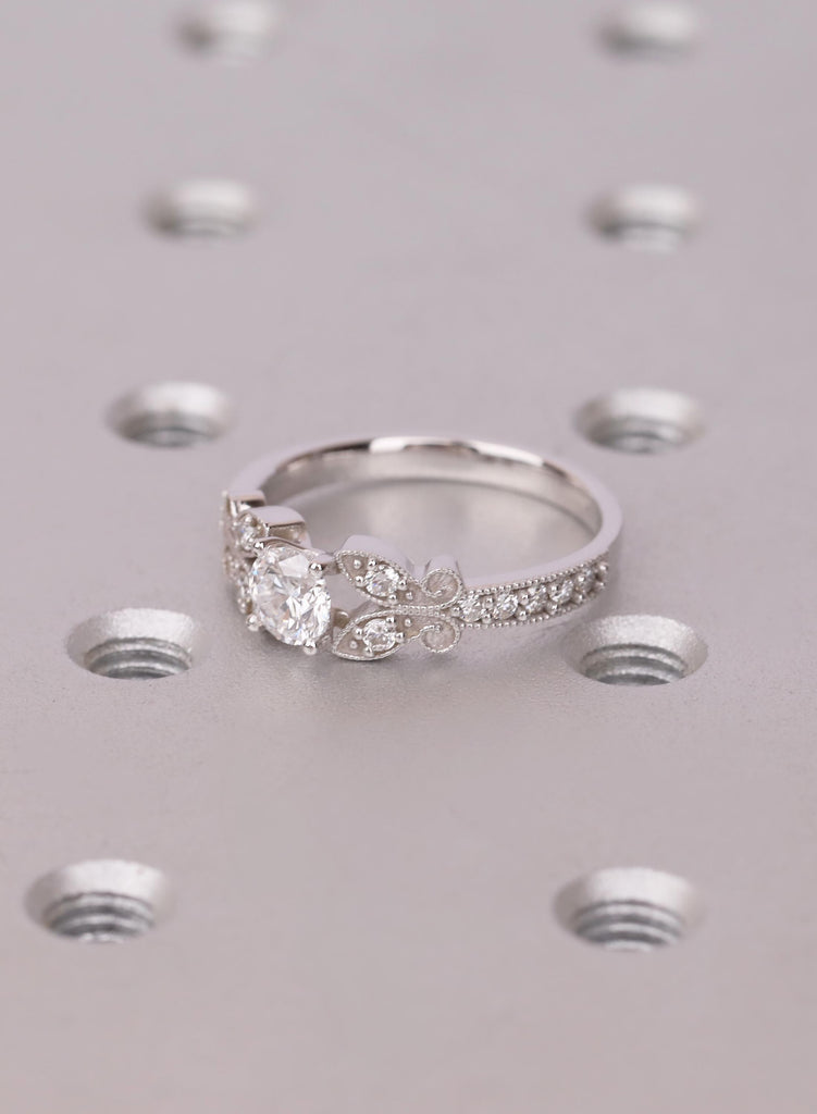 Vintage Butterfly Lab Grown Diamond Engagement Ring Round Art Deco Nature Inspired Milgrain Promise Ring Wedding Anniversary Gift For Her image #6