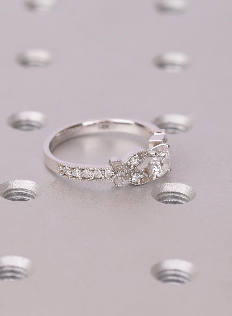 Moissanite Engagement Ring Butterfly, Vintage Round Cut Moissanite Ring, Nature Inspired Diamond Wedding Ring For Women, Bridal Jewelry Gift image #3
