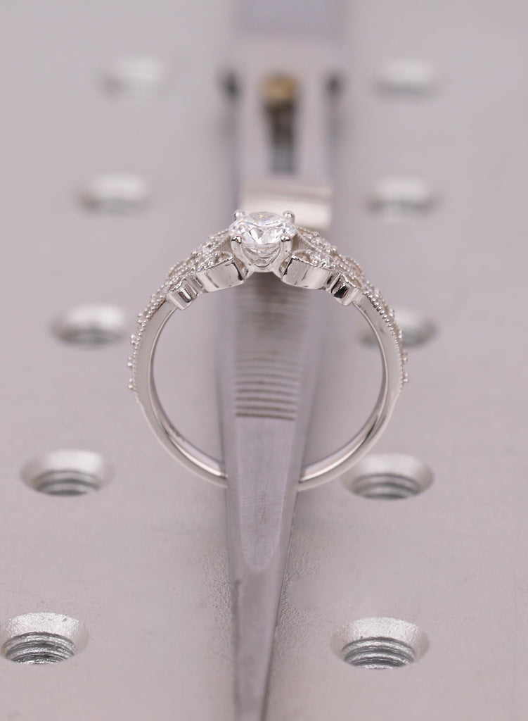 Vintage Moissanite Engagement Ring, Round Moissanite Ring White Gold Butterfly Wedding Ring, Art Deco Promise Ring, Unique Bridal Ring Gift image #9