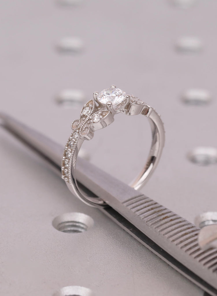 Moissanite Engagement Ring Butterfly, Vintage Round Cut Moissanite Ring, Nature Inspired Diamond Wedding Ring For Women, Bridal Jewelry Gift image #10