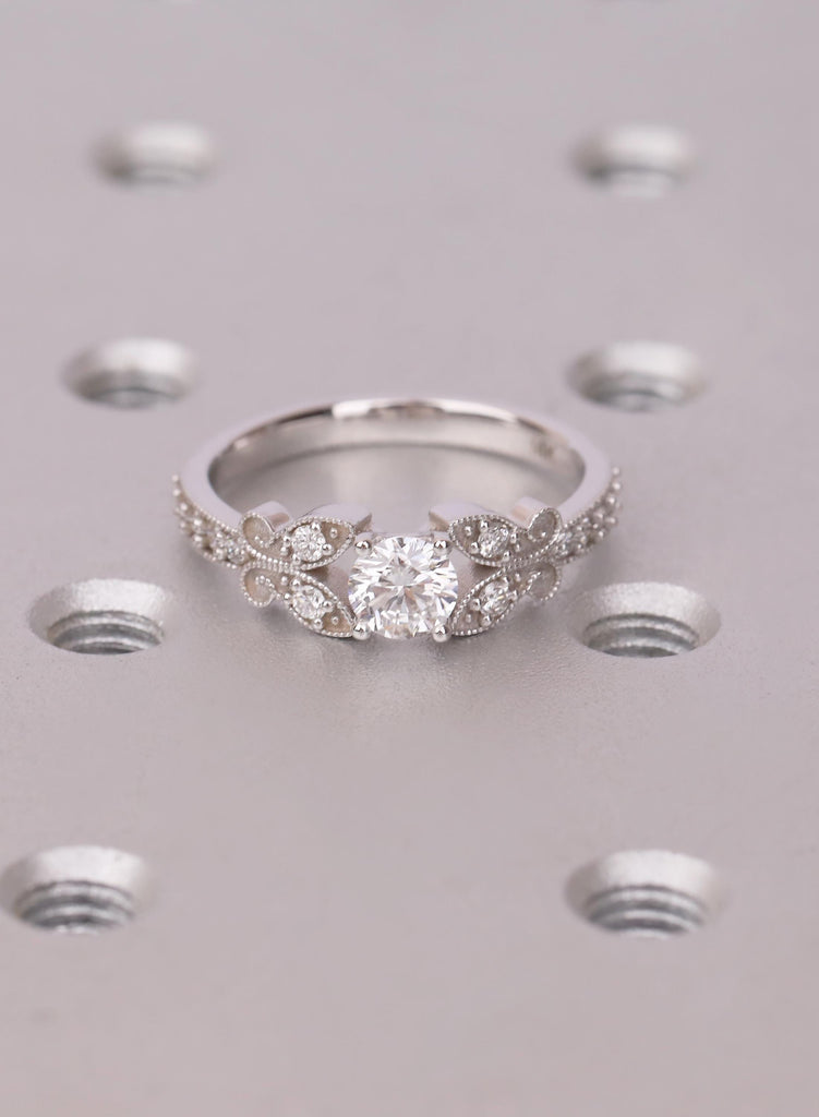 Moissanite Engagement Ring Butterfly, Vintage Round Cut Moissanite Ring, Nature Inspired Diamond Wedding Ring For Women, Bridal Jewelry Gift image #1