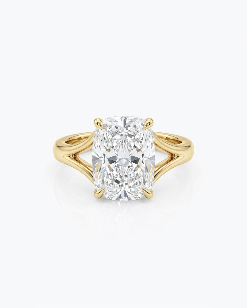Elongated Cushion Cut Lab Created Diamond Ring | 14K Yellow Gold Engagement Ring | Split Shank Vintage Wedding Ring | Cushion Solitaire Ring image #1