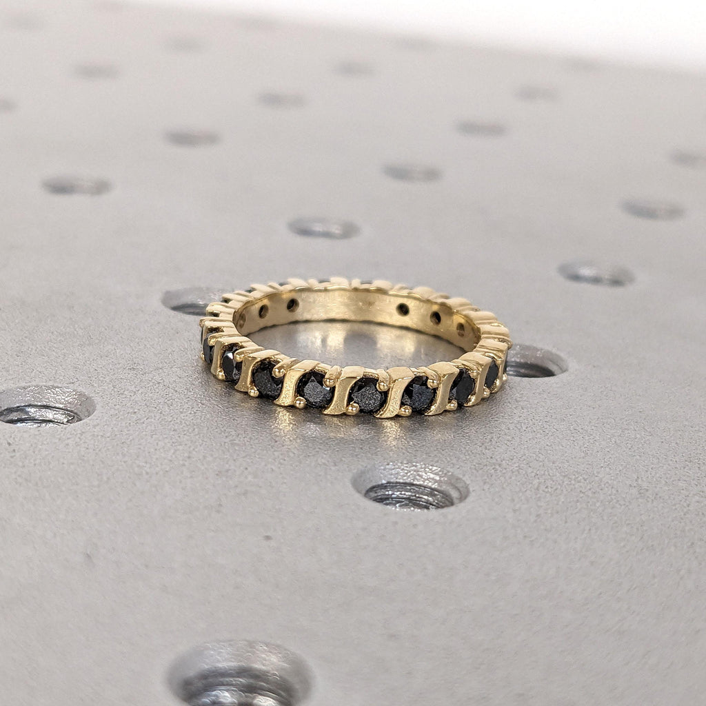 Unique Black Diamond Eternity Wedding Bands for Women | 14k/18k Gold Stacking Ring | Handmade Bridal Jewelry image #4