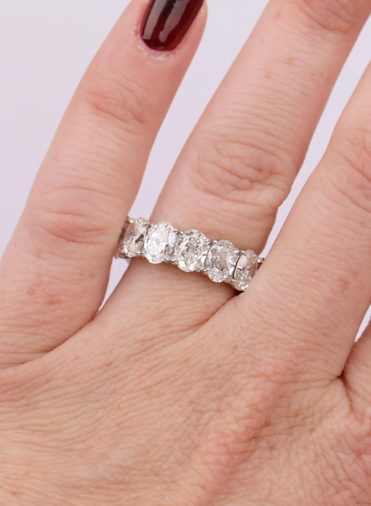 7 Carat Oval cut Ring, Lab Grown Diamond Wedding Ring, Eternity Ring for Women, Oval Cut Moissanite Engagement Ring, Platinum Stacking Band image #3