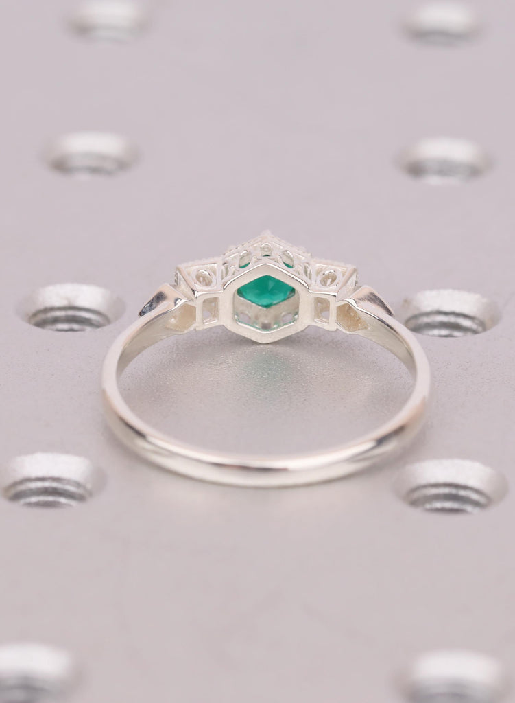 Vintage Emerald Engagement Ring, Unique Antique Wedding Promise Anniversary Ring For Her, Silver Ring Gift, Milgrain Engagement Rings image #5