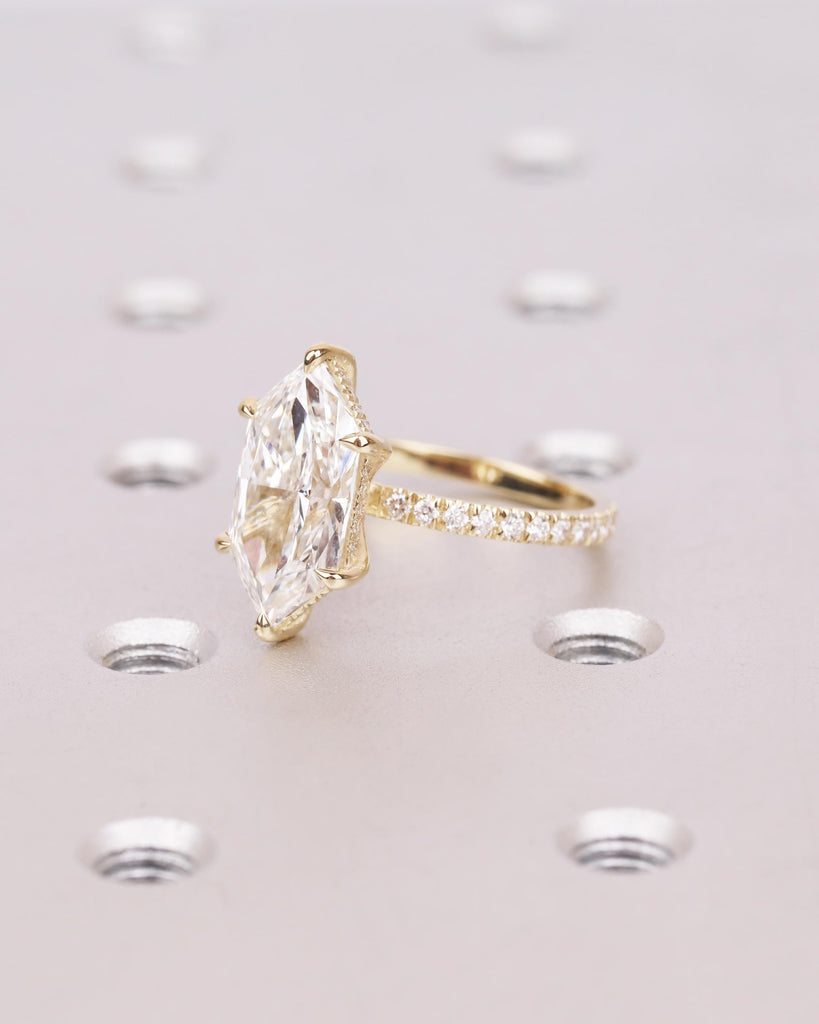 Dutch Marquise Moissanite Engagement Ring, 14K Solid Gold Hidden Halo Bridal Ring, Half Eternity Moissanite Wedding Ring image #9