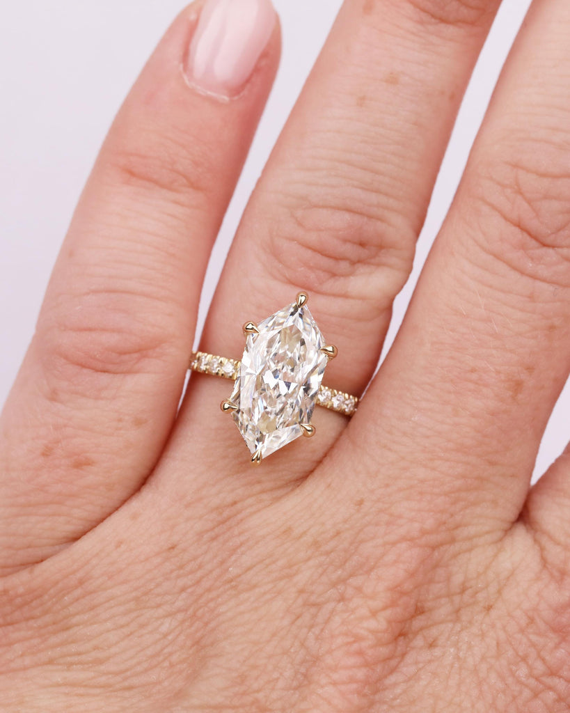 Dutch Marquise Moissanite Engagement Ring, 14K Solid Gold Hidden Halo Bridal Ring, Half Eternity Moissanite Wedding Ring image #2