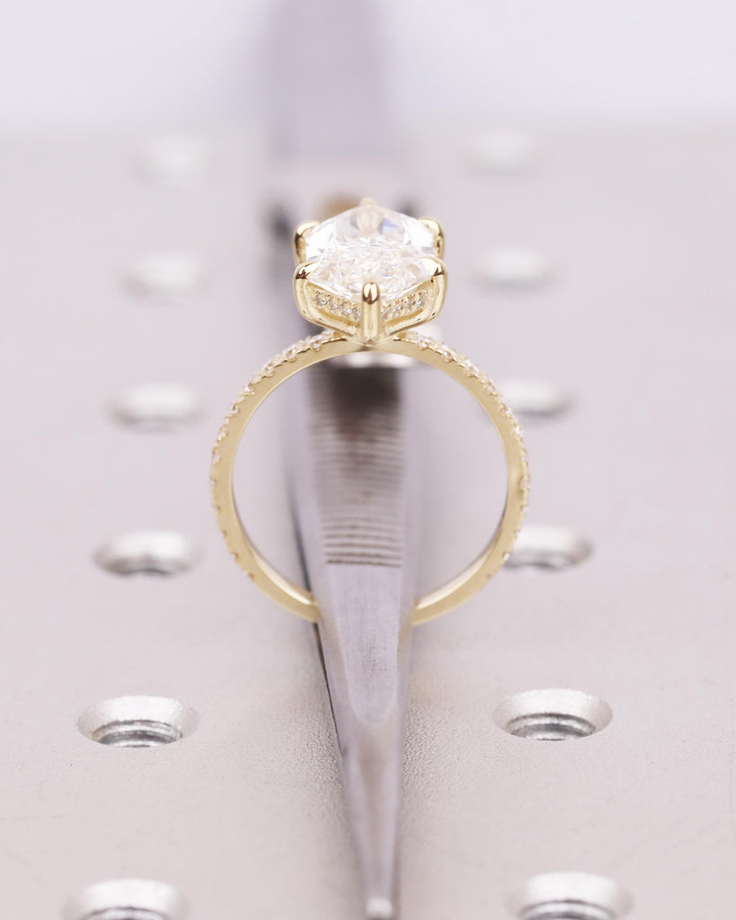 Dutch Marquise Engagement Ring, IGI Certified Lab Grown Diamond, Hidden Halo Ring, 14K Gold Wedding Ring, Half Eternity Pave Diamond Accent image #11