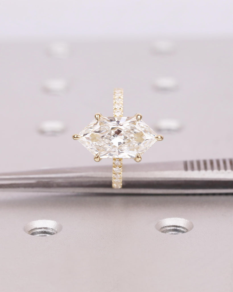 Dutch Marquise Engagement Ring, IGI Certified Lab Grown Diamond, Hidden Halo Ring, 14K Gold Wedding Ring, Half Eternity Pave Diamond Accent image #10