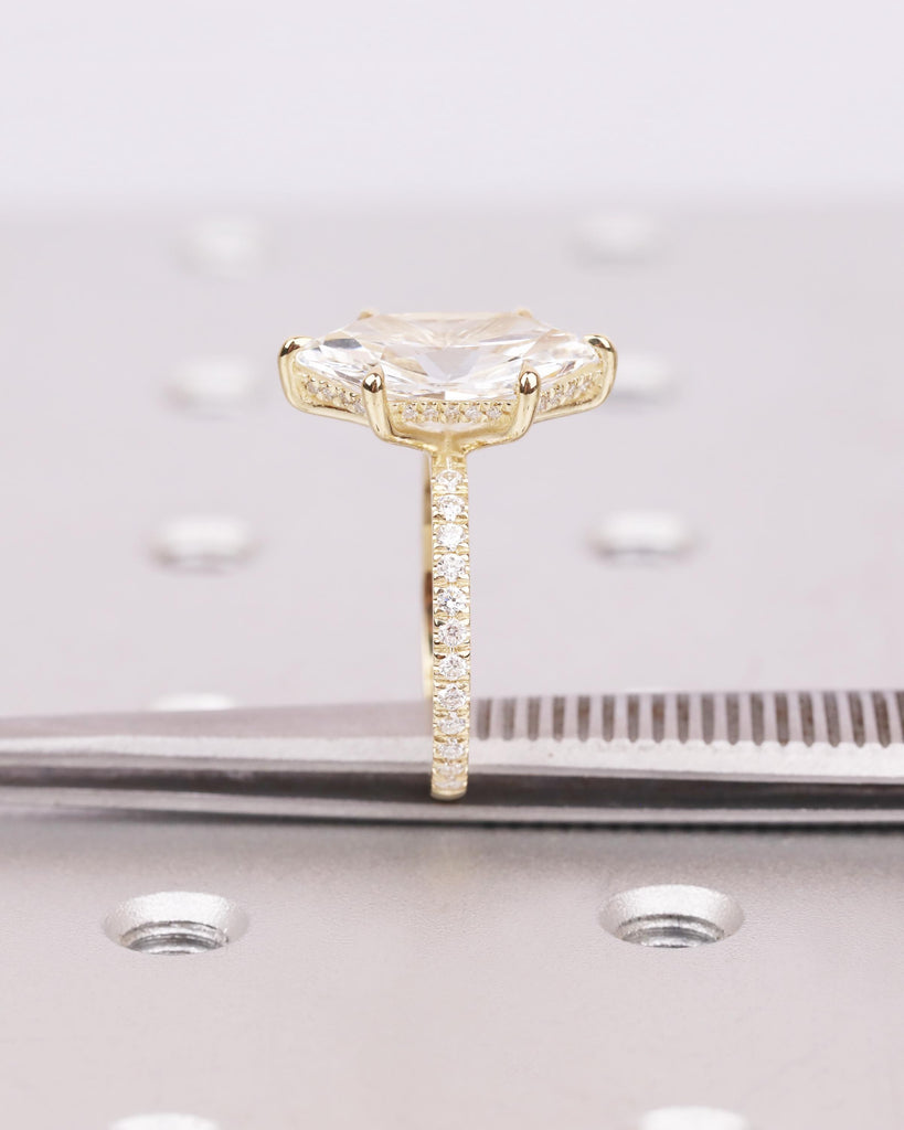 Dutch Marquise Engagement Ring, IGI Certified Lab Grown Diamond, Hidden Halo Ring, 14K Gold Wedding Ring, Half Eternity Pave Diamond Accent image #14