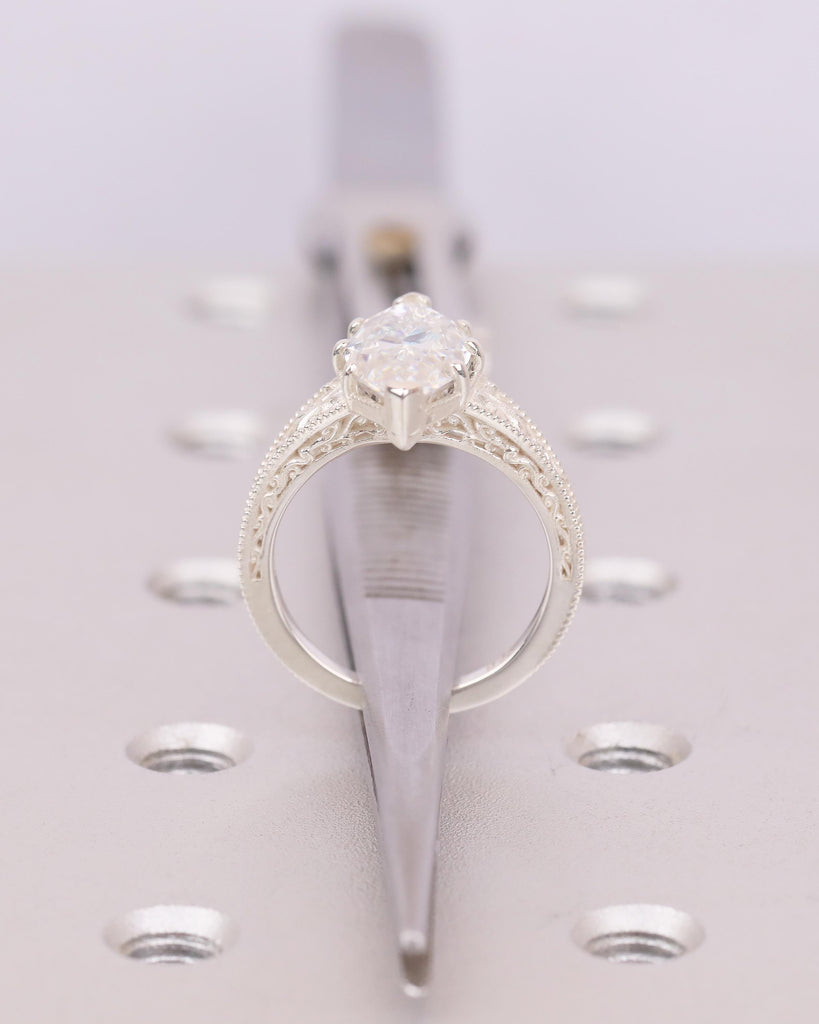 Sterling Silver Lab Made Diamond Marquise Ring, IGI Certified Engagement Ring, Vintage Scrollwork Filigree Band, Antique Style Promise Rings image #7