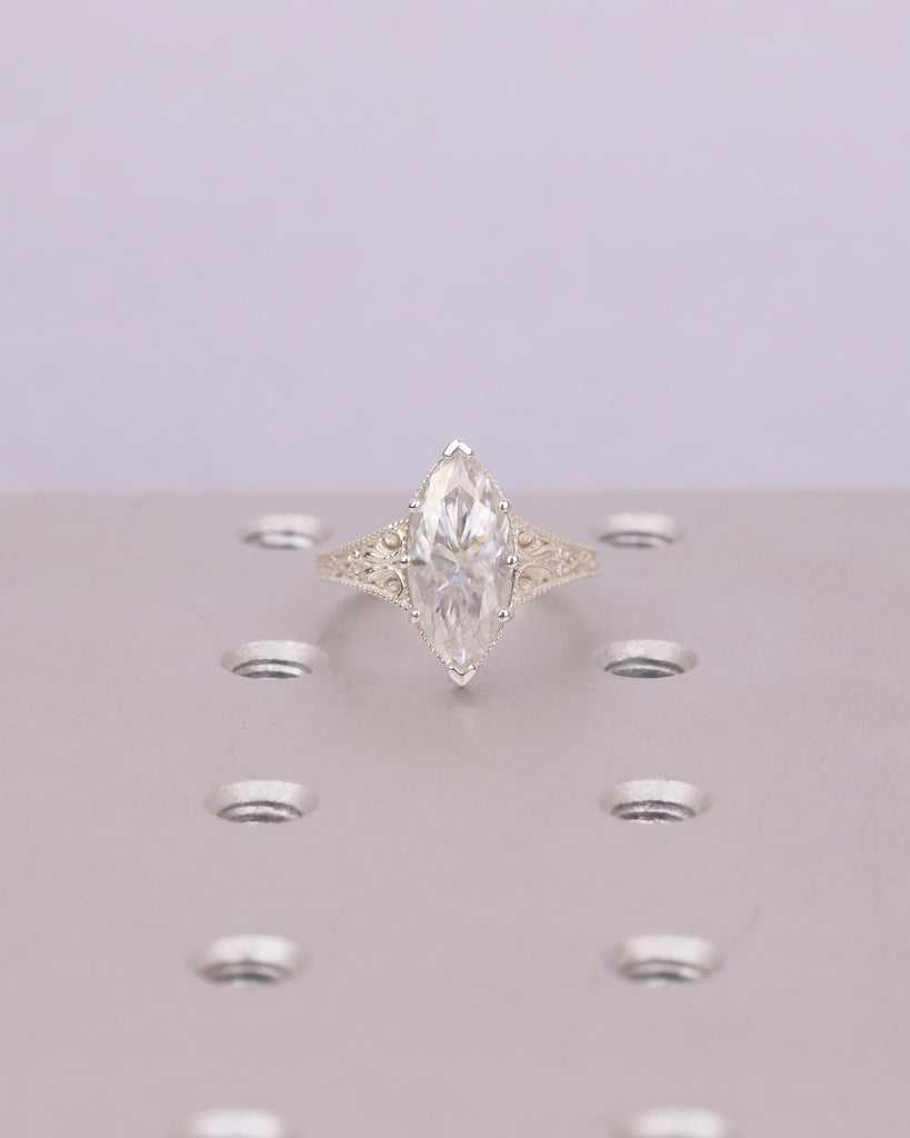 Vintage Inspired Engagement Ring, Lab Grown Diamond Marquise Ring, Filigree Sterling Silver Statement Rings, Wedding Anniversary Jewelry image #19