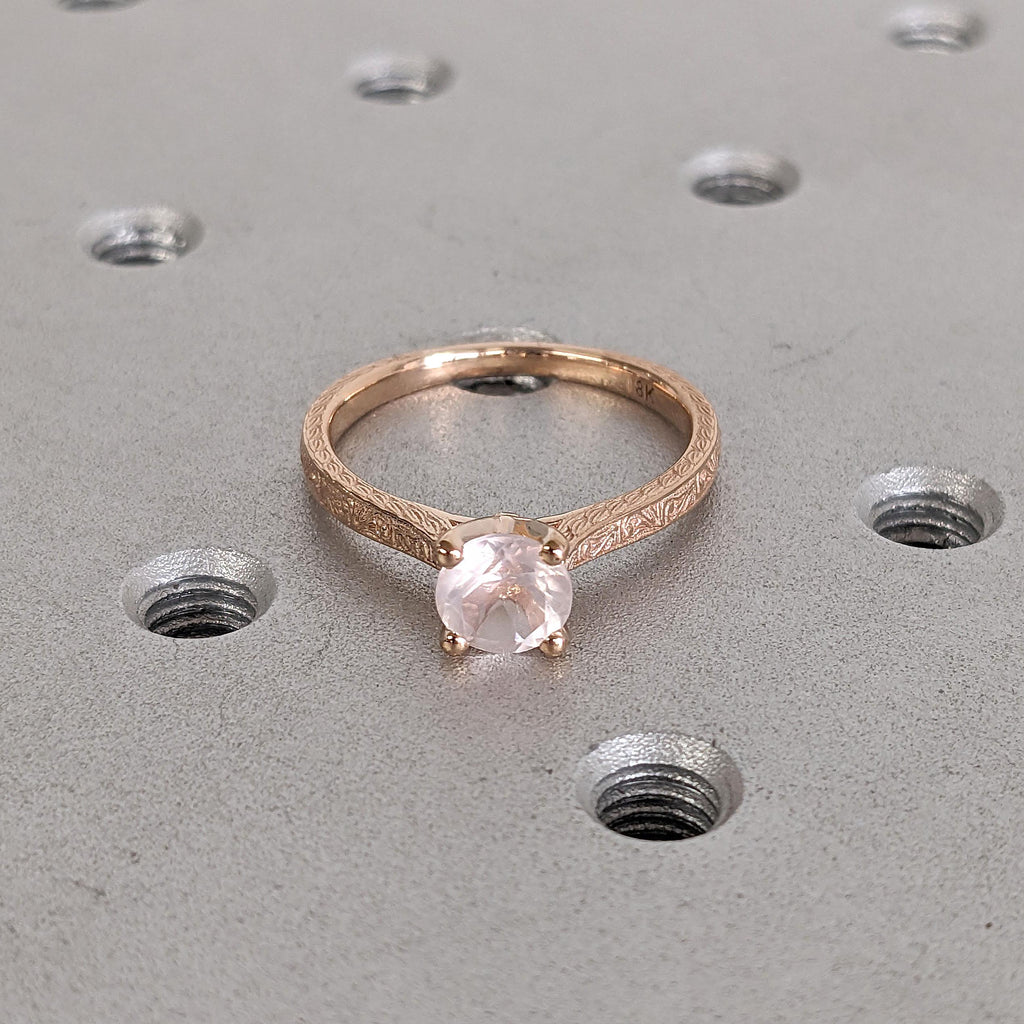 Light Pink Rose Quartz Gemstone Engagement Rings for Women | 18K Rose Gold Filigree Wedding Band | Vintage Bridal Jewelry image #5