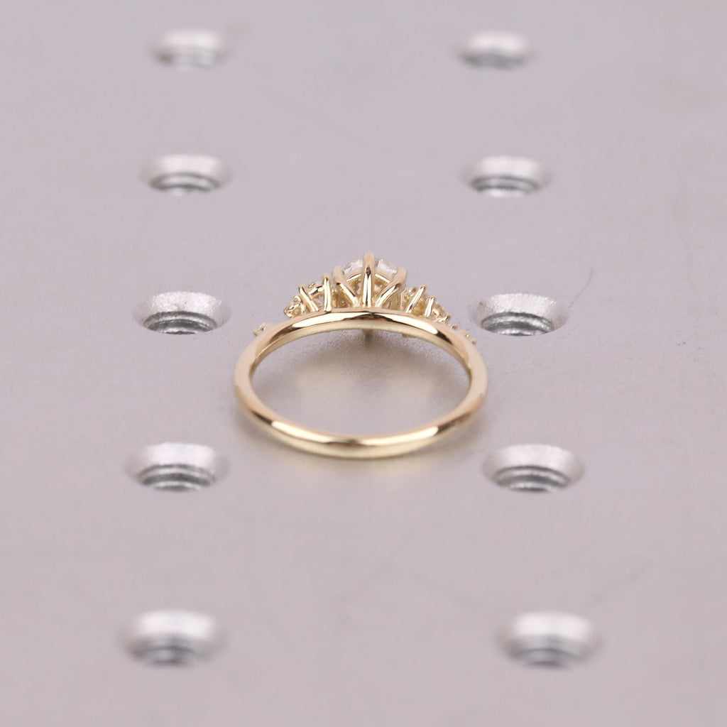 Old Miner cut Lab Diamond Vintage Engagement Ring | 14K Yellow Gold Snowdrift Diamond Cluster Wedding Ring Anniversary Gift for Her image #5