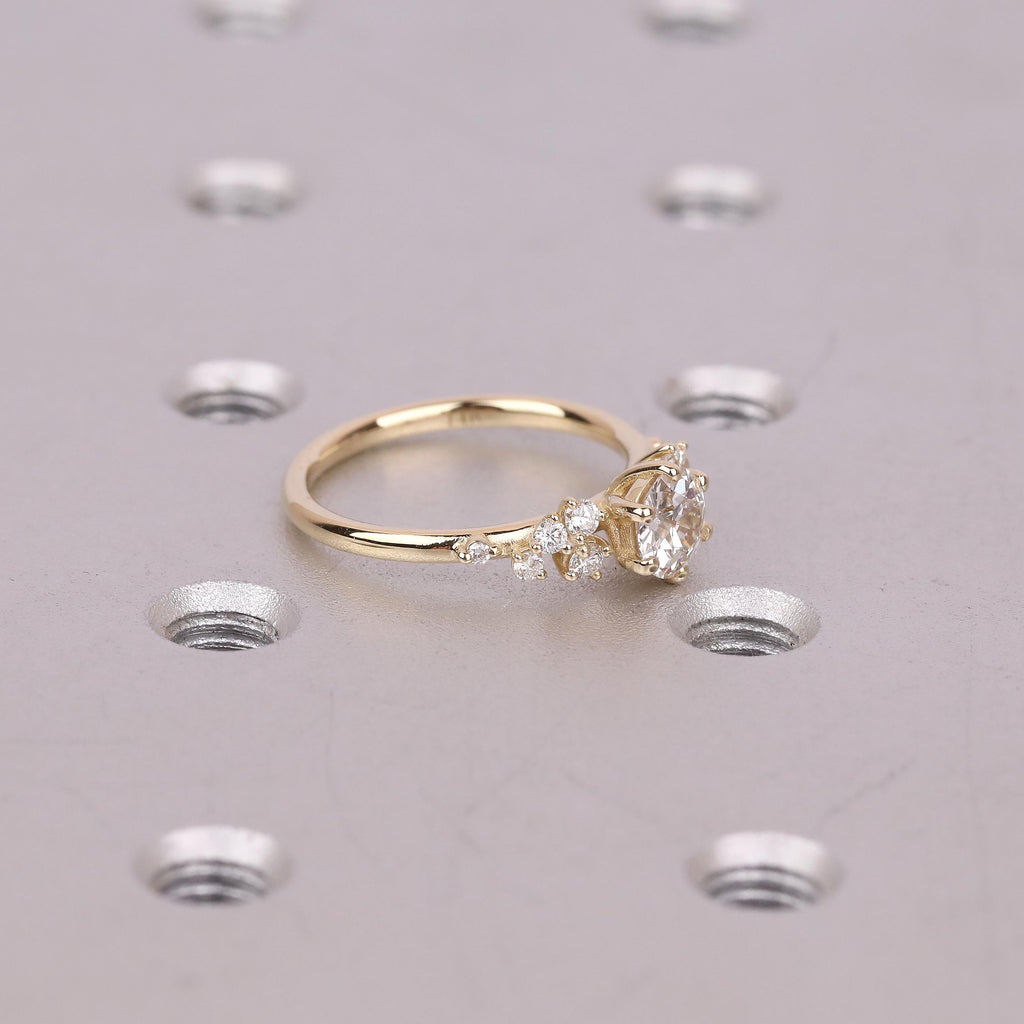 Old Miner cut Lab Diamond Vintage Engagement Ring | 14K Yellow Gold Snowdrift Diamond Cluster Wedding Ring Anniversary Gift for Her image #4