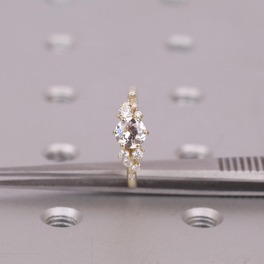 Old Miner cut Lab Diamond Vintage Engagement Ring | 14K Yellow Gold Snowdrift Diamond Cluster Wedding Ring Anniversary Gift for Her image #8