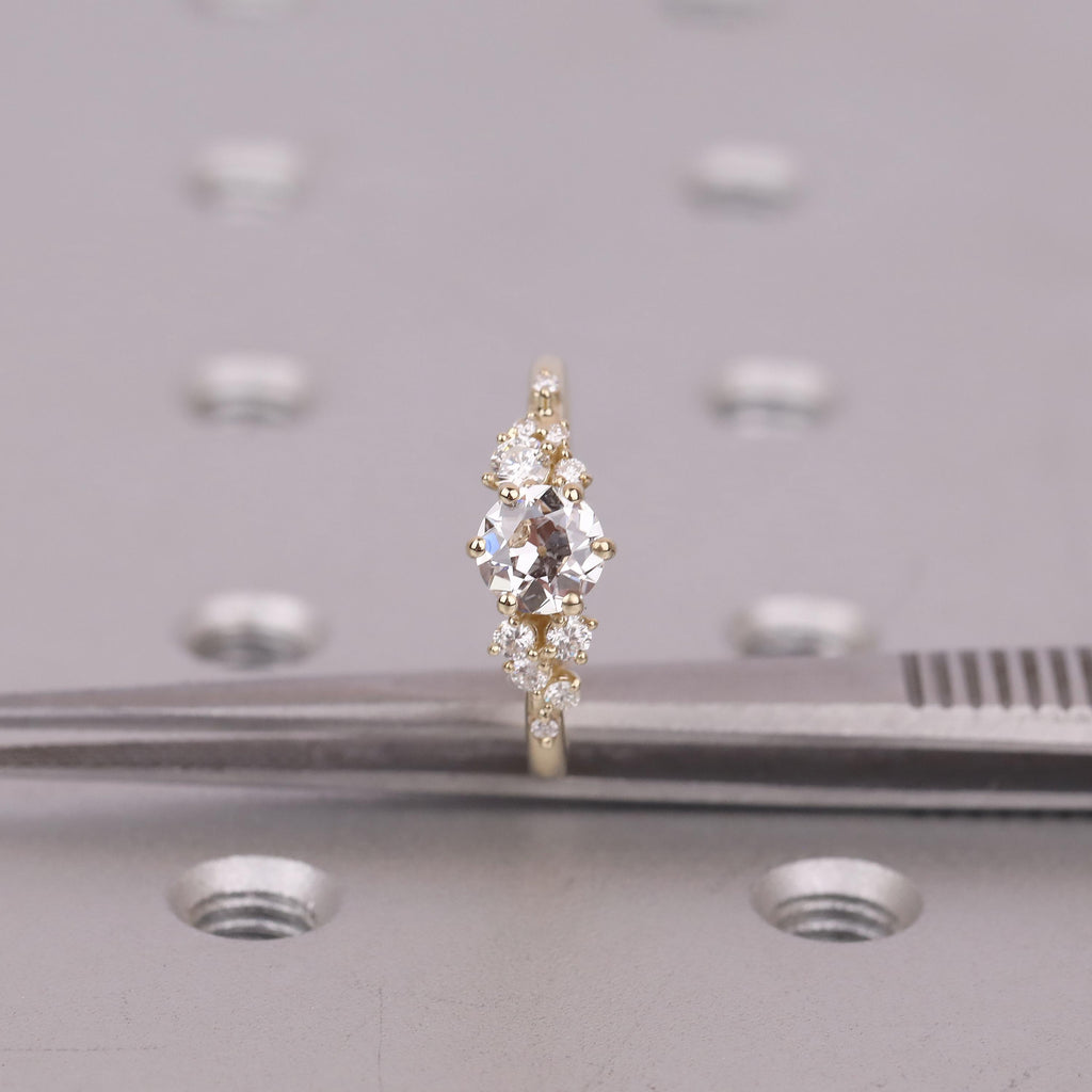 Gold or Silver Round Old Mine cut Diamond Promise Rings for Women | Lab Grown Diamond Unique Custom Bridal Jewelry image #5