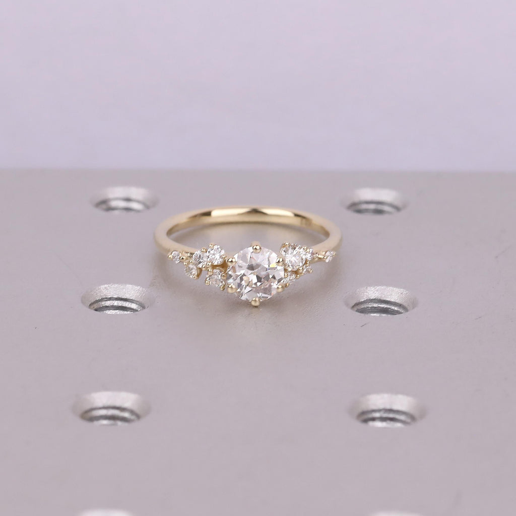 Gold or Silver Round Old Mine cut Diamond Promise Rings for Women | Lab Grown Diamond Unique Custom Bridal Jewelry image #8