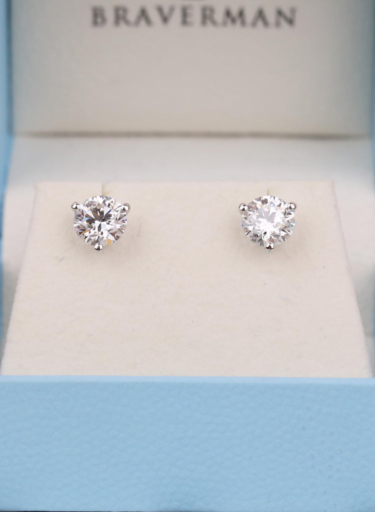 Round cut Earrings 14k Solid Gold Bridal Round Moissanite Wedding Earrings for Women Classic Stud Earrings, Moissanite Jewelry Wedding Gift image #3