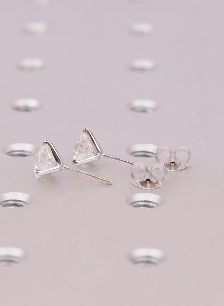 Stud Earrings, Minimalist Solid Gold Women Handmade Earrings D/F Color Solitaire Lab Diamond, 14K White Gold Threaded Studs image #7