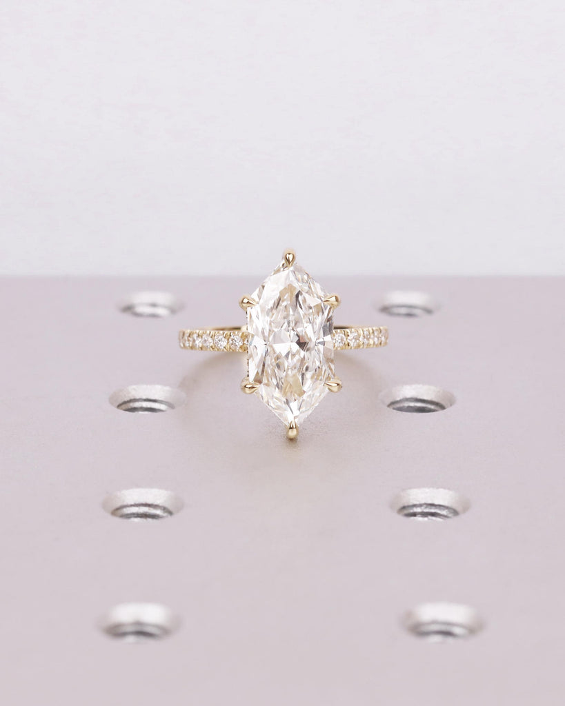 4CT Dutch Marquise Cut Lab Grown Diamond Engagement Ring, Solid Gold Hidden Halo Solitaire Ring, Six Claw Prongs Promise Ring, IGI Certified image #3