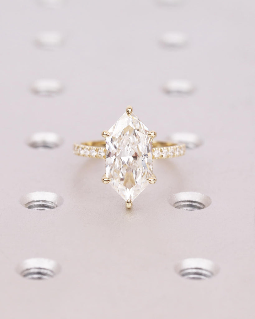 4CT Dutch Marquise Cut Diamond Hidden Halo Engagement Ring, 14K/18K Solid Gold Solitaire Wedding Ring, IGI Certified Diamond Ring image #3