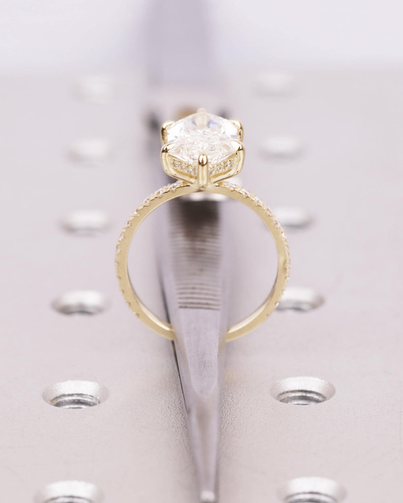 4CT Dutch Marquise Cut Lab Grown Diamond Engagement Ring, Solid Gold Hidden Halo Solitaire Ring, Six Claw Prongs Promise Ring, IGI Certified image #8