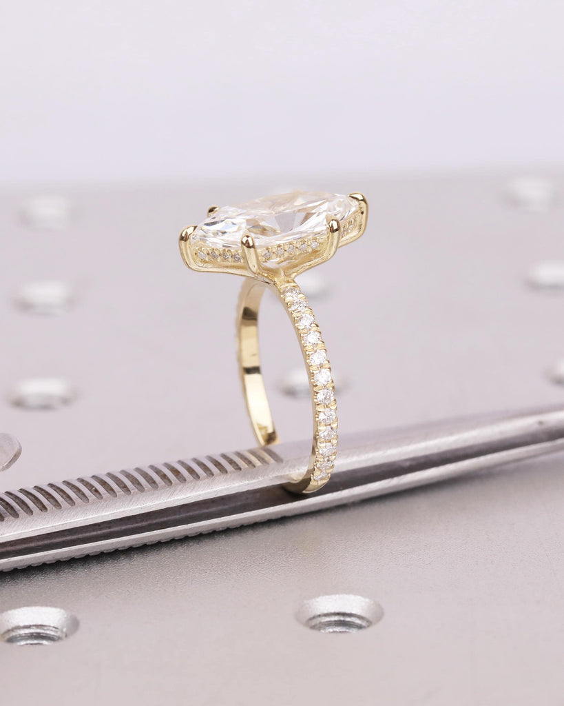 4CT Dutch Marquise Cut Lab Grown Diamond Engagement Ring, Solid Gold Hidden Halo Solitaire Ring, Six Claw Prongs Promise Ring, IGI Certified image #9