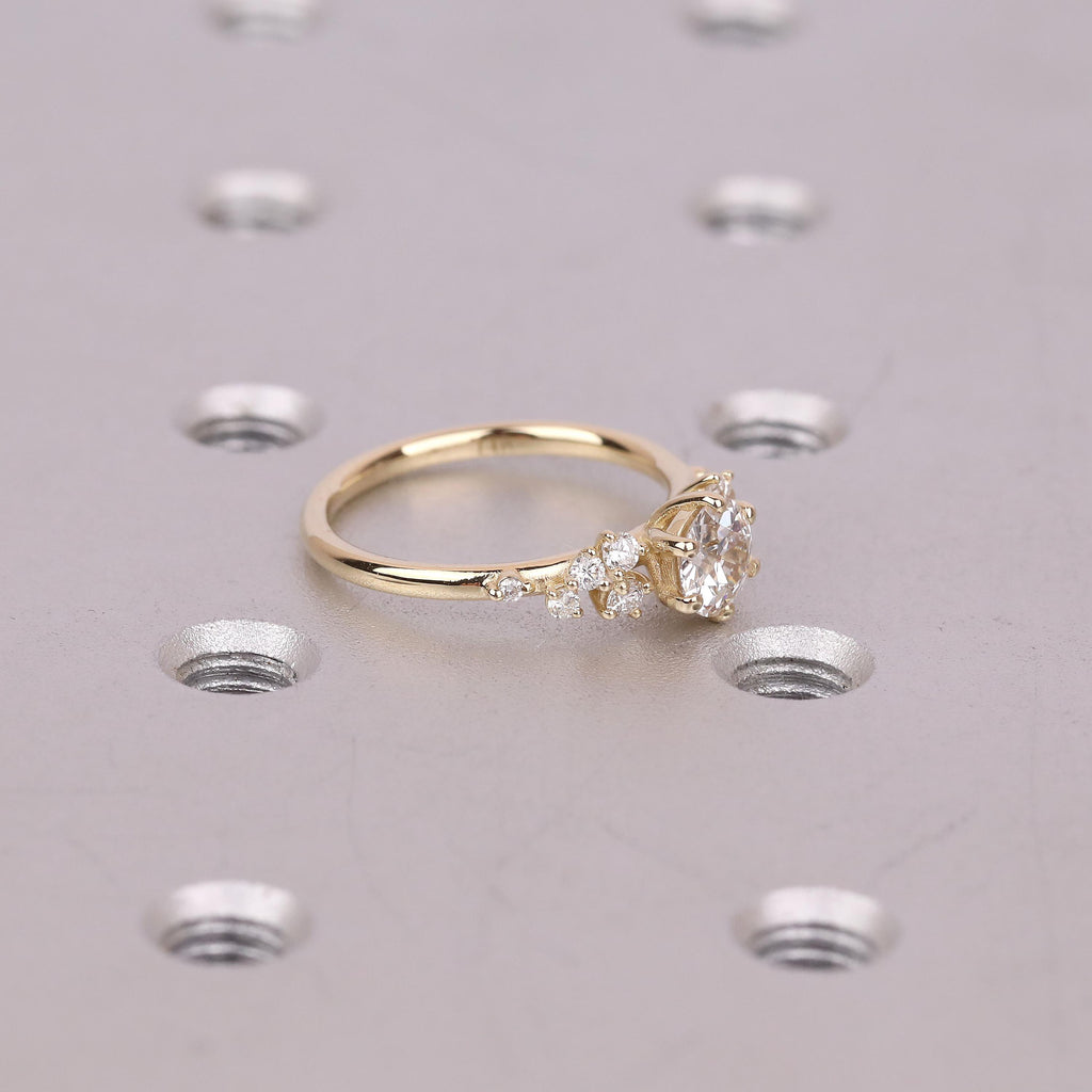 14k/18k Gold Old Mine cut Moissanite Engagement Ring | Diamond Cluster Wedding Ring | Unique Bridal Jewelry Custom Ring Gift For Her image #11