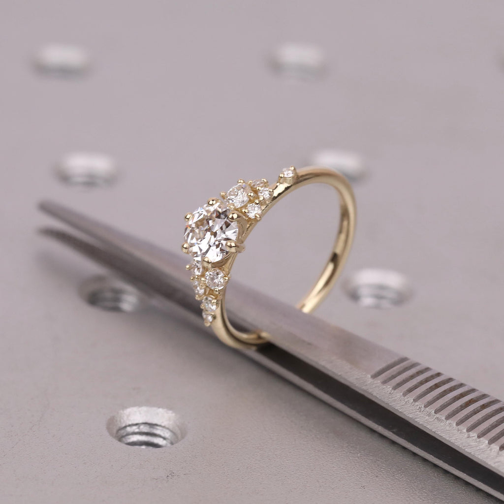 14k/18k Gold Old Mine cut Moissanite Engagement Ring | Diamond Cluster Wedding Ring | Unique Bridal Jewelry Custom Ring Gift For Her image #4