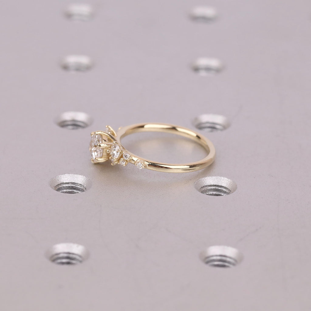 Round Old Miner cut Moissanite Vintage Gold Promise Rings for Women | Art Deco Lab Diamond Snowdrift Ring Anniversary Gift image #6