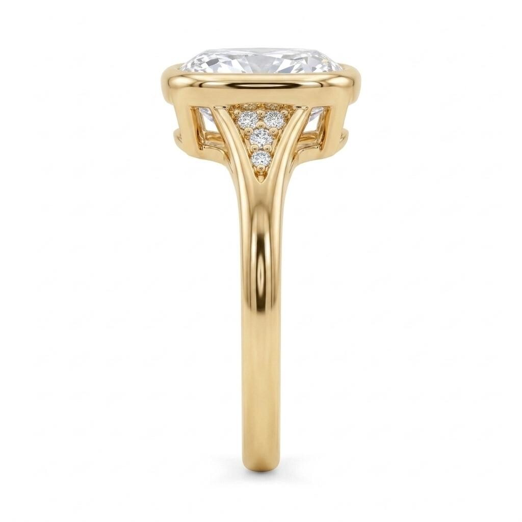 Moissanite Cushion Cut Ring | 14K Yellow Gold Engagement Ring | Moissanite Bezel Set Ring image #3